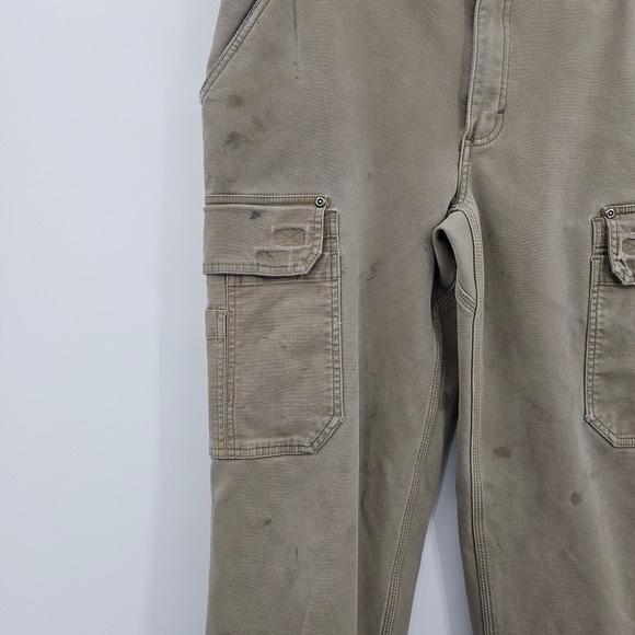 Duluth Trading Flex Fire Hose Cargo Pants Khaki 34x34 Thrashed Fleece Lined - Picture 4 of 16